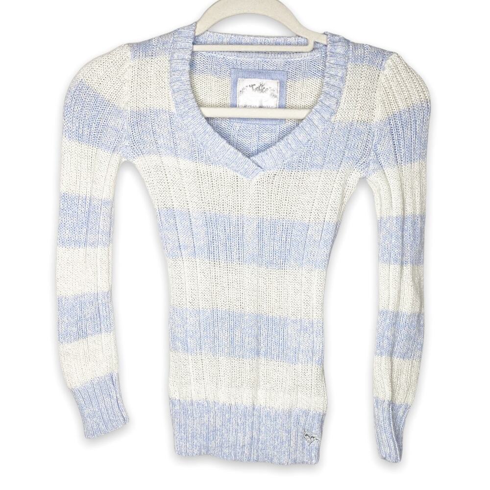 Justice Blue Striped Winter Ribbed Long Sleeve Sweater Size 10